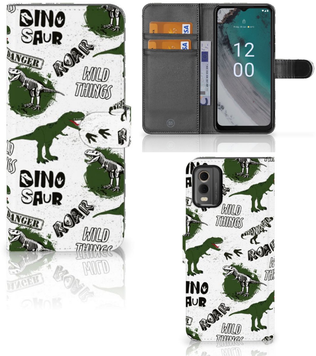 Telefoonhoesje met Pasjes voor Nokia C32 Dinosaurus