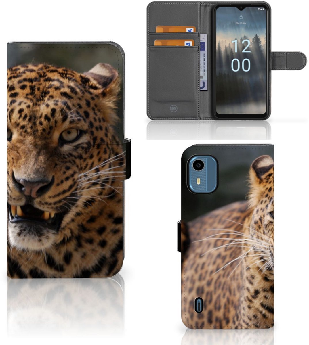 Nokia C12 Telefoonhoesje met Pasjes Luipaard