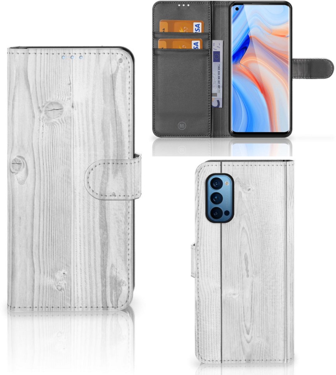 OPPO Reno 4 Pro 5G Book Style Case White Wood