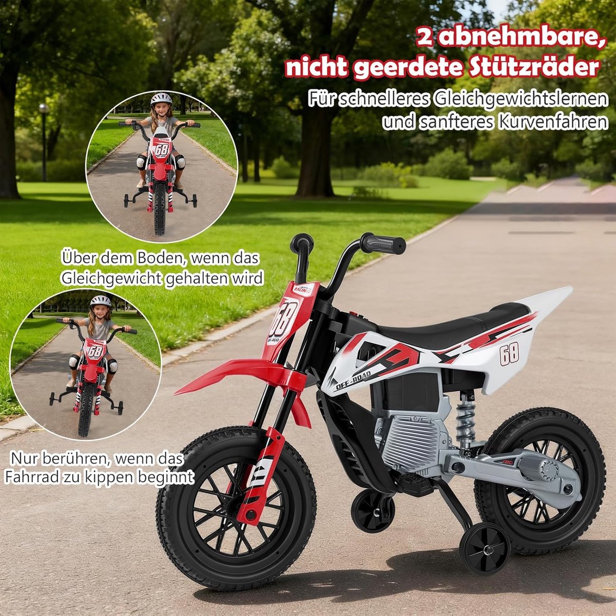 Elektrische Kindermotor - Kindermotorfiets Speelgoed - Buiten Spelen - Met Steunwielen - 107x56x70cm - Rood