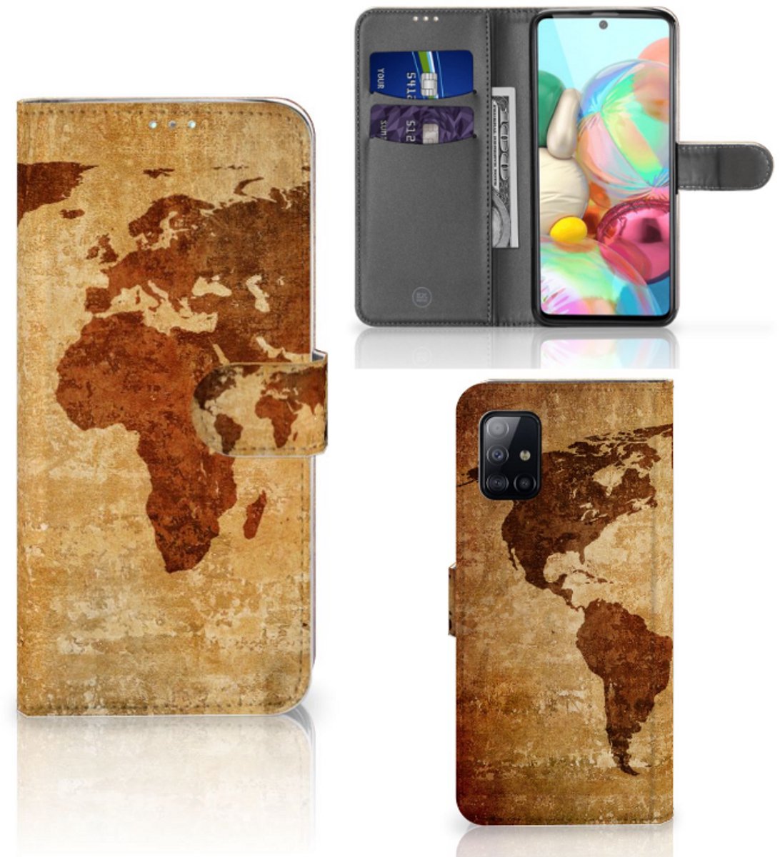 Samsung Galaxy A71 Flip Cover Wereldkaart