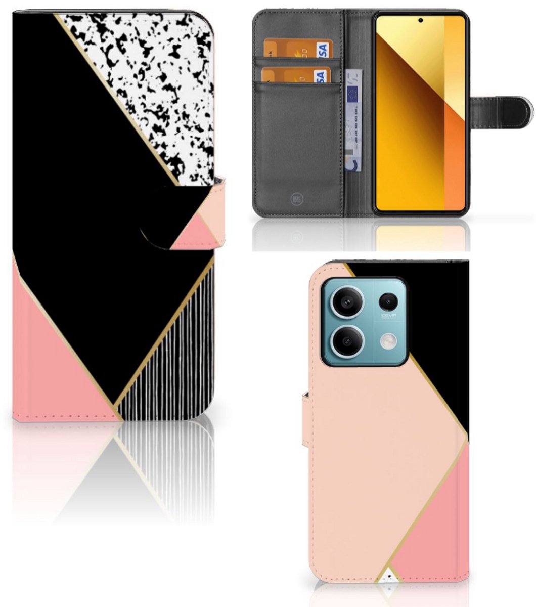 Xiaomi Redmi Note 13 5G Book Case Zwart Roze Vormen