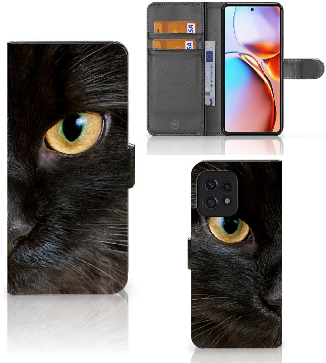 Motorola Edge 40 Pro Telefoonhoesje met Pasjes Zwarte Kat