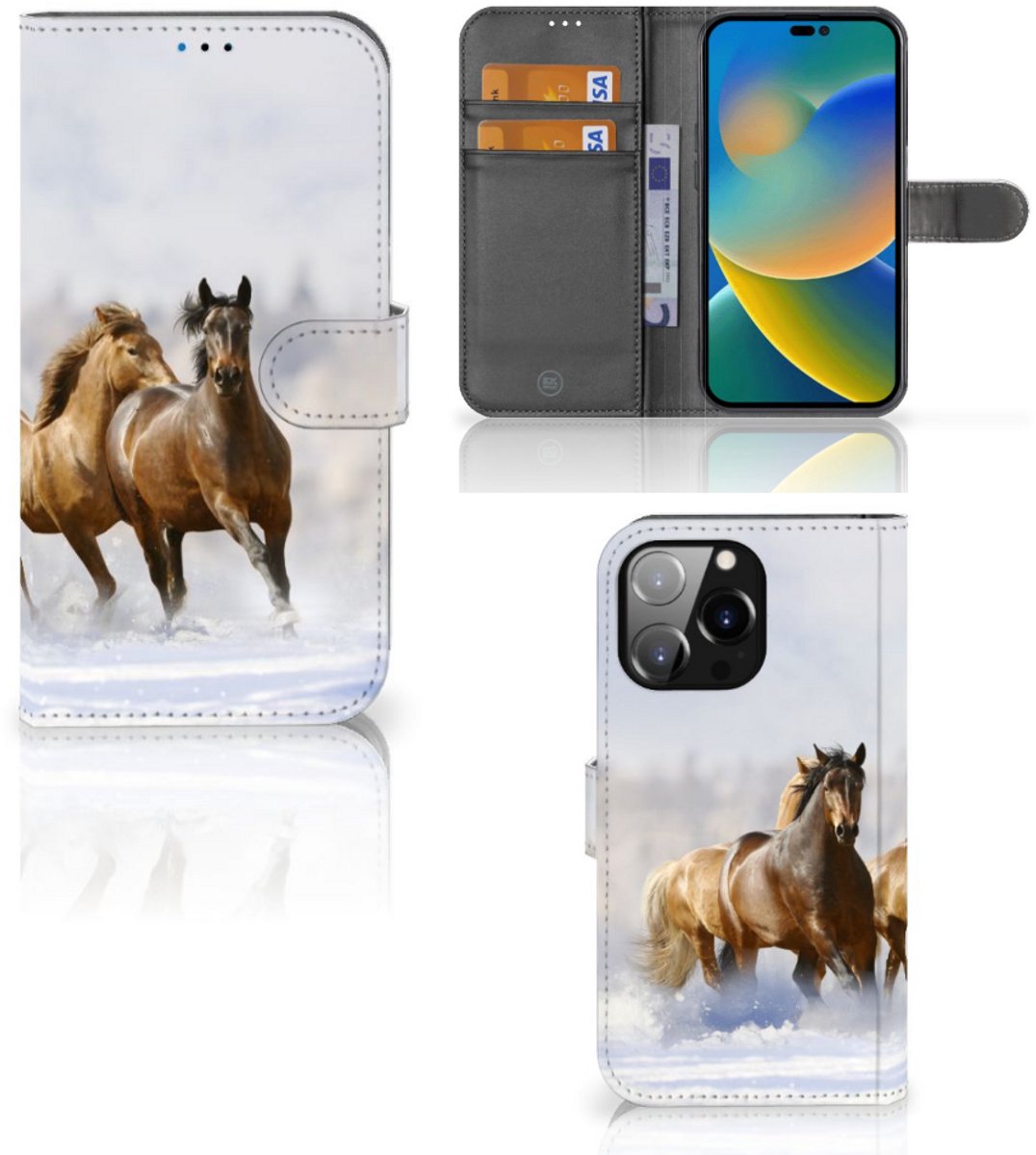 iPhone 14 Pro Max Telefoonhoesje met Pasjes Paarden