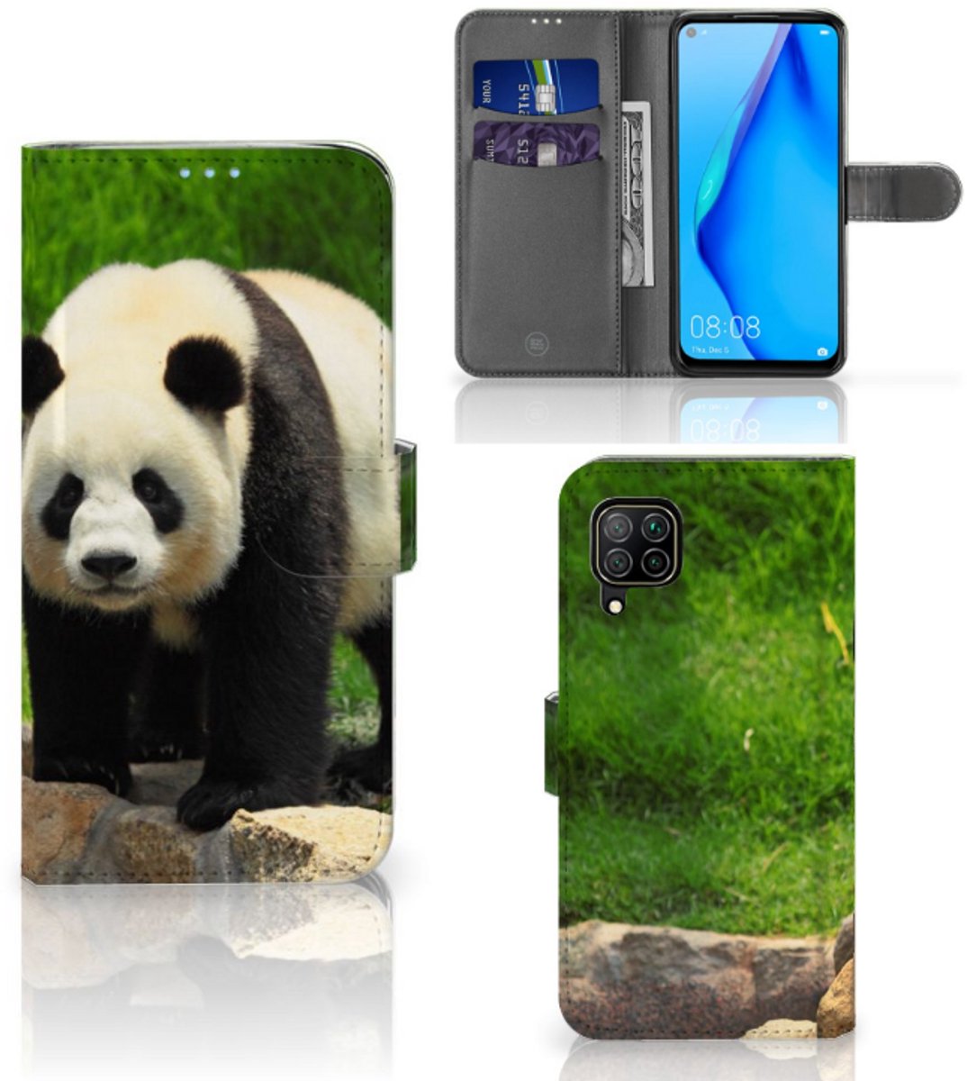Huawei P40 Lite Telefoonhoesje met Pasjes Panda