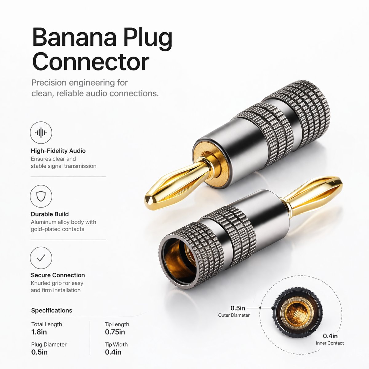 YARCHONN Flex Pin Banana 8 stuks vergulde gevlochten connectoren 2 mm Soft Weaving Banana Pin Connectors naadloze klemmen voor versterker, luidspreker, thuisaudiokabel