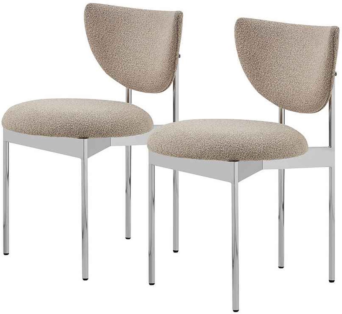 NJLYUHOME Home - Eetkamerstoel gepolsterd 2-stuks set - Bouclé stof in beige - Zwart metalen frame - Modern slank design met gebogen rugleuning