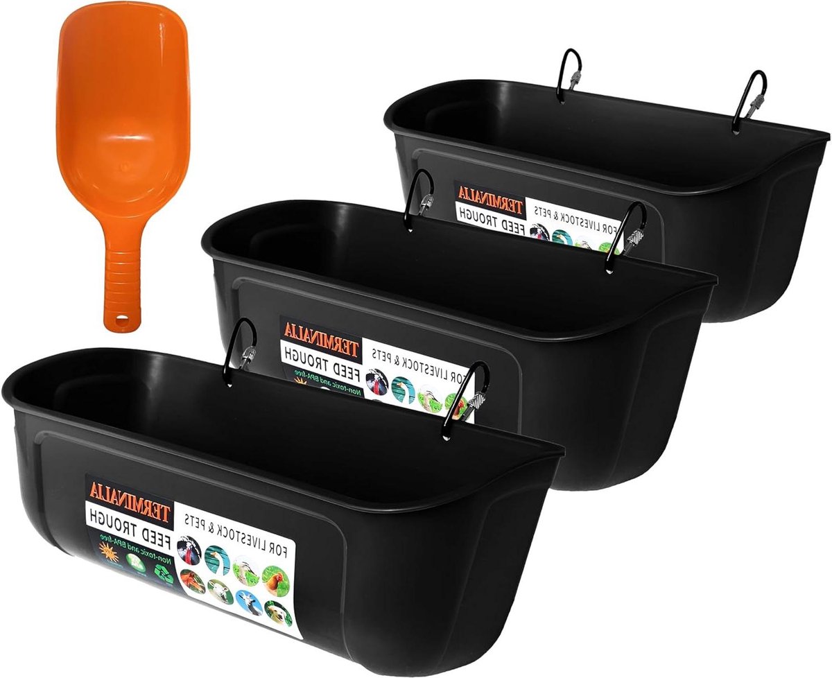 Veevoerbakken Set - Voerbak Kip - Veelzijdig Voeren - Afvalvrij Voeren - 8 Liter - Zwart