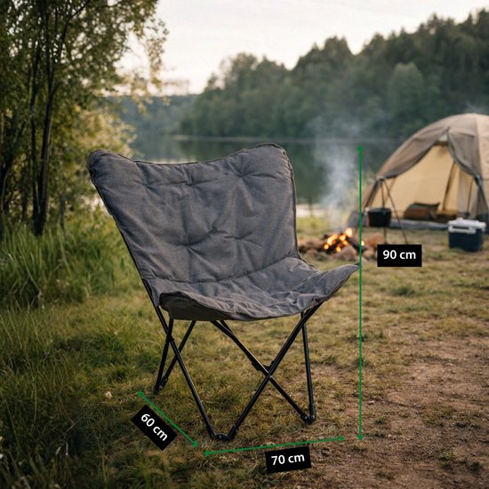 Camp active Vlinderstoel Opvouwbaar - Butterfly Chair Inclusief Draagtas - Campingstoel met Comfortabele Zitting - Lichtgewicht Klapstoel - 70 x 60 x 90 cm - Grijs van Camp Active — afbeelding 3