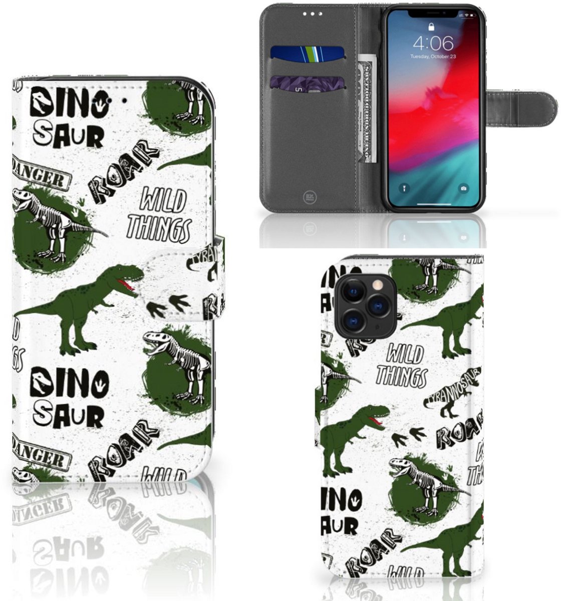 Telefoonhoesje met Pasjes voor Apple iPhone 11 Pro Dinosaurus
