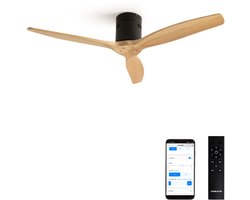 CREATE - Plafondventilator 40W silent (Ø112cm) 100% hout - Geen licht LED - Met WiFi + Afstandsbediening - WIND CALM NATURAL WOOD