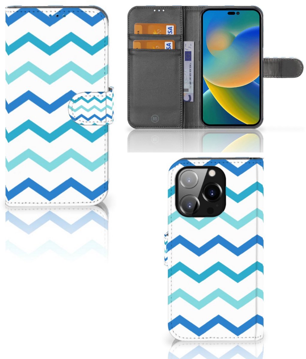 iPhone 14 Pro Telefoon Hoesje Zigzag Blauw