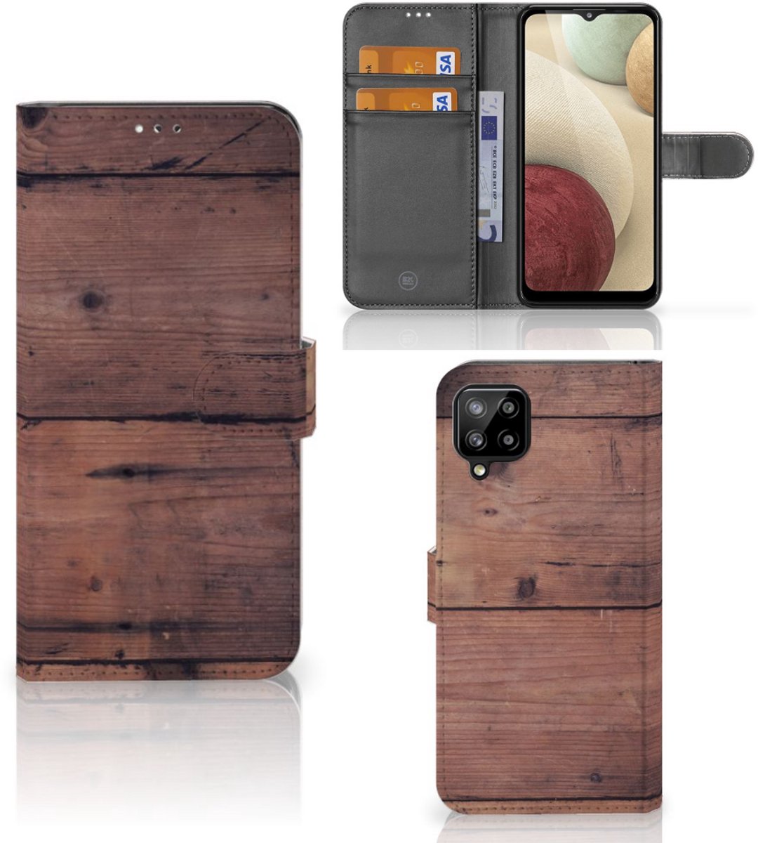 Samsung Galaxy A12 Book Style Case Old Wood