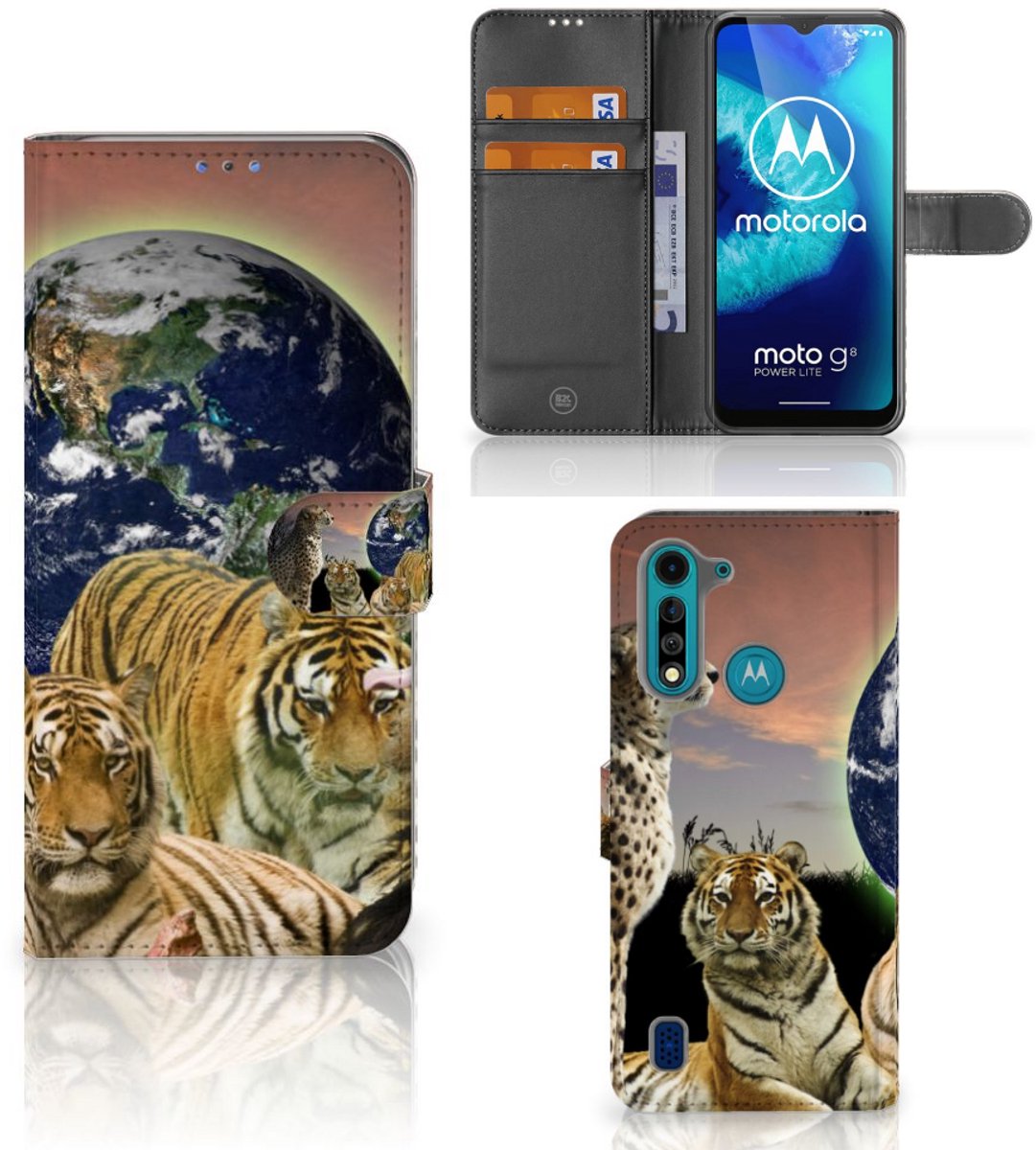 Motorola G8 Power Lite Telefoonhoesje met Pasjes Roofdieren