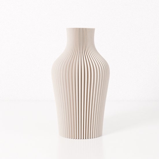 Fleuriek vaas LIV - Beige H40 cm - Hoge decoratieve vaas met verticale lijnen - Gemaakt van kunststof - Moderne siervaas voor een sfeervol interieur