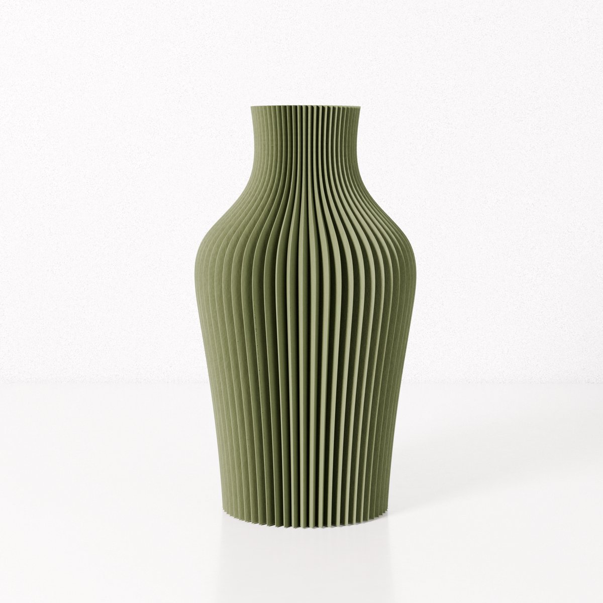 Fleuriek vaas LIV - Groen H40 cm - Hoge decoratieve vaas met verticale lijnen - Gemaakt van kunststof - Moderne siervaas voor een sfeervol interieur