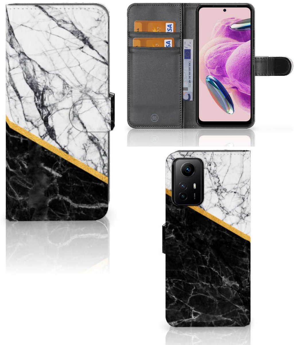 Xiaomi Redmi Note 12S Bookcase Marmer Wit Zwart - Origineel Cadeau Man