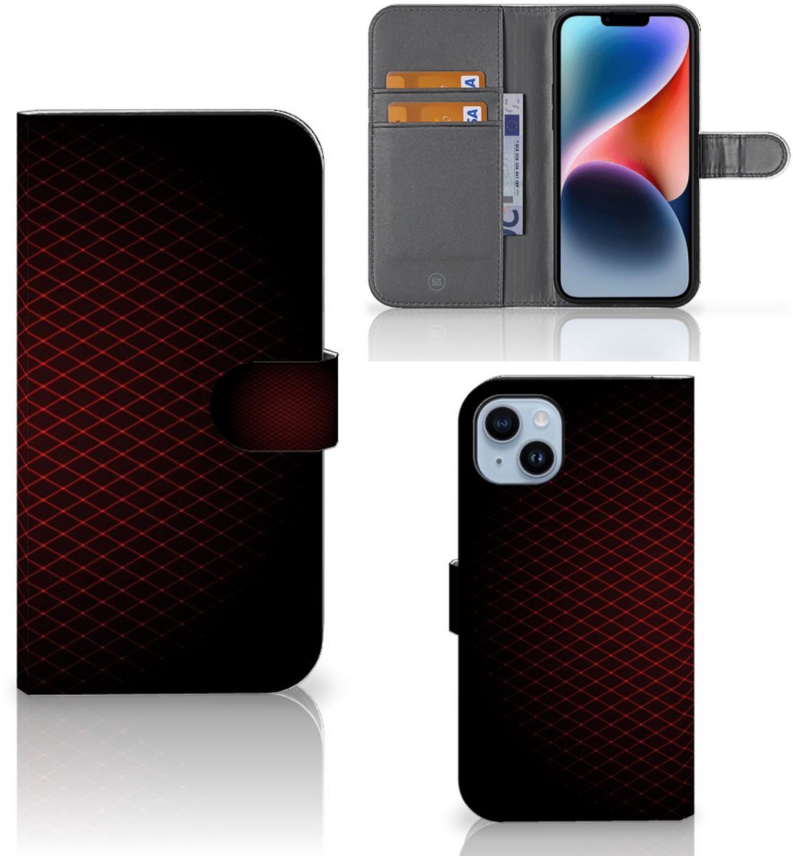 Book Case voor iPhone 15 Plus Telefoon Hoesje Geruit Rood