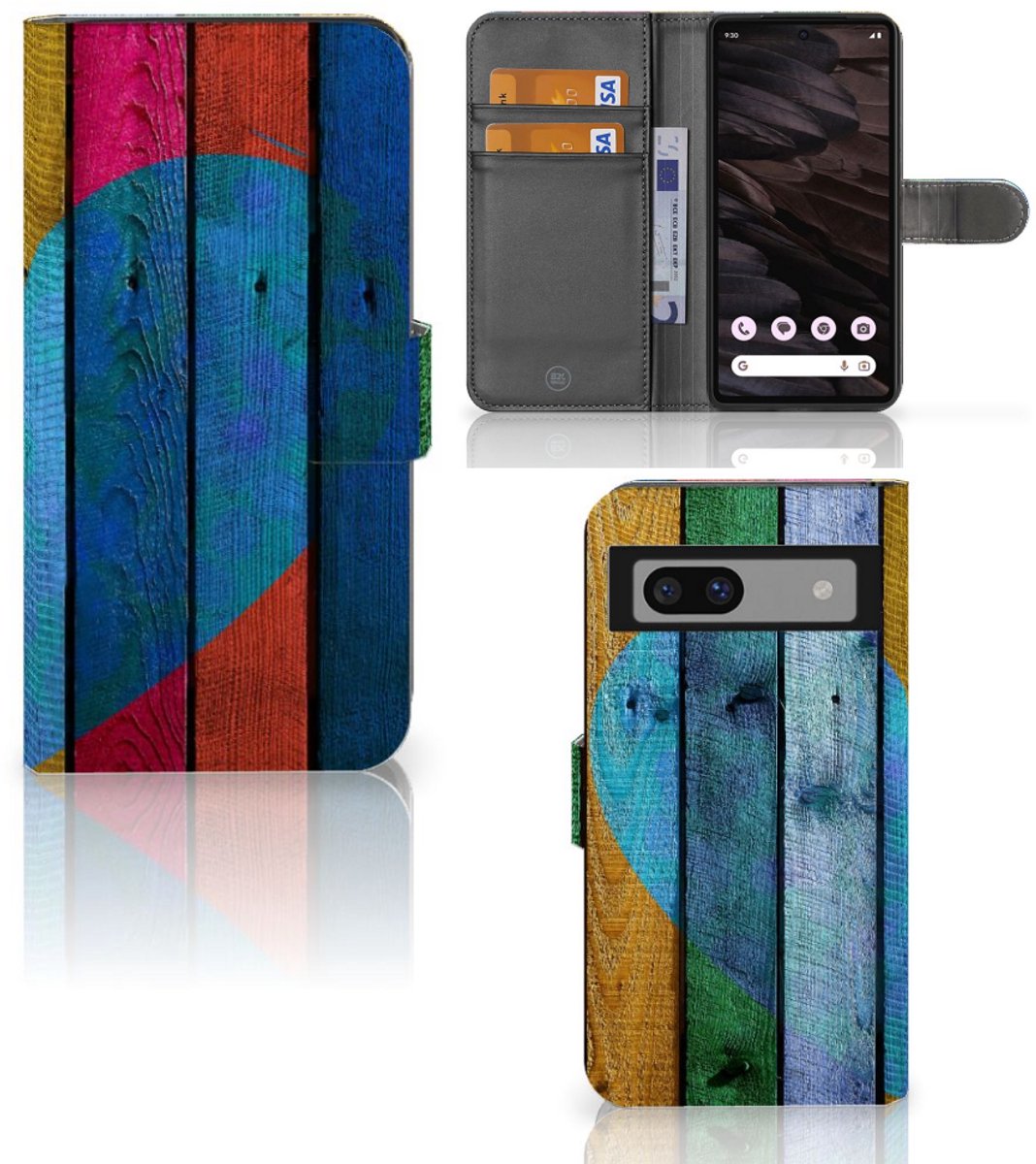 Google Pixel 7A Book Style Case Wood Heart - Cadeau voor je Vriend