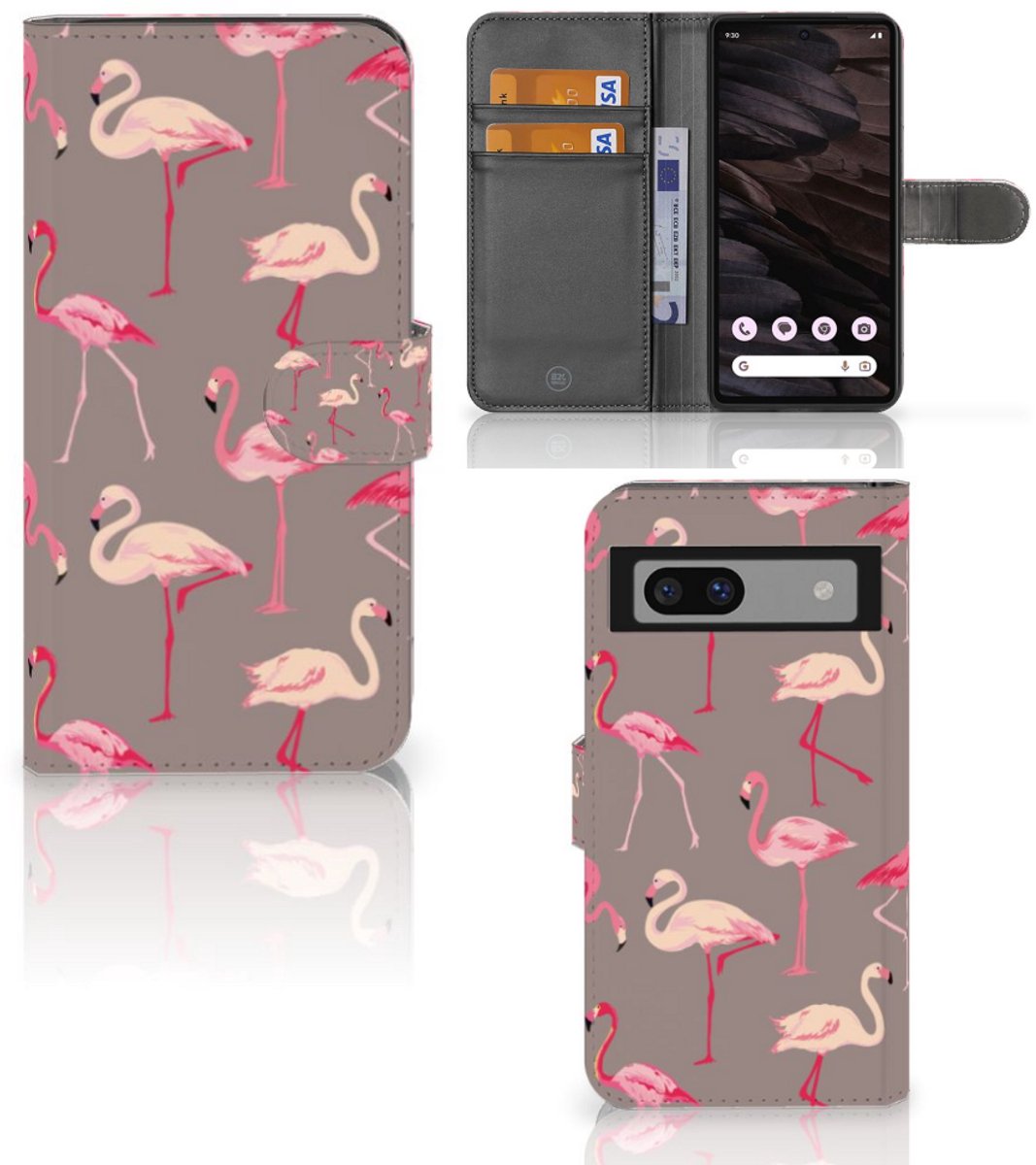 Google Pixel 7A Telefoonhoesje met Pasjes Flamingo