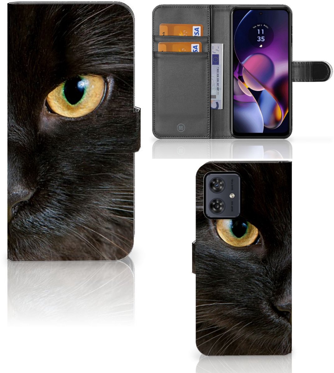 Motorola Moto G54 Telefoonhoesje met Pasjes Zwarte Kat