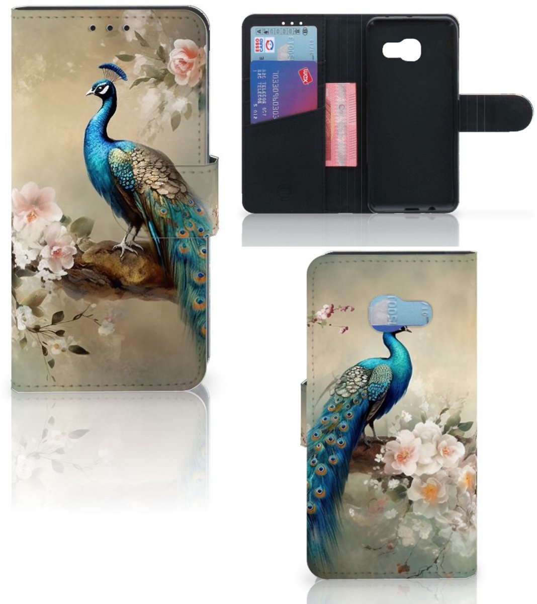 Telefoonhoesje met Pasjes voor Samsung Galaxy A3 2017 Vintage Pauwen