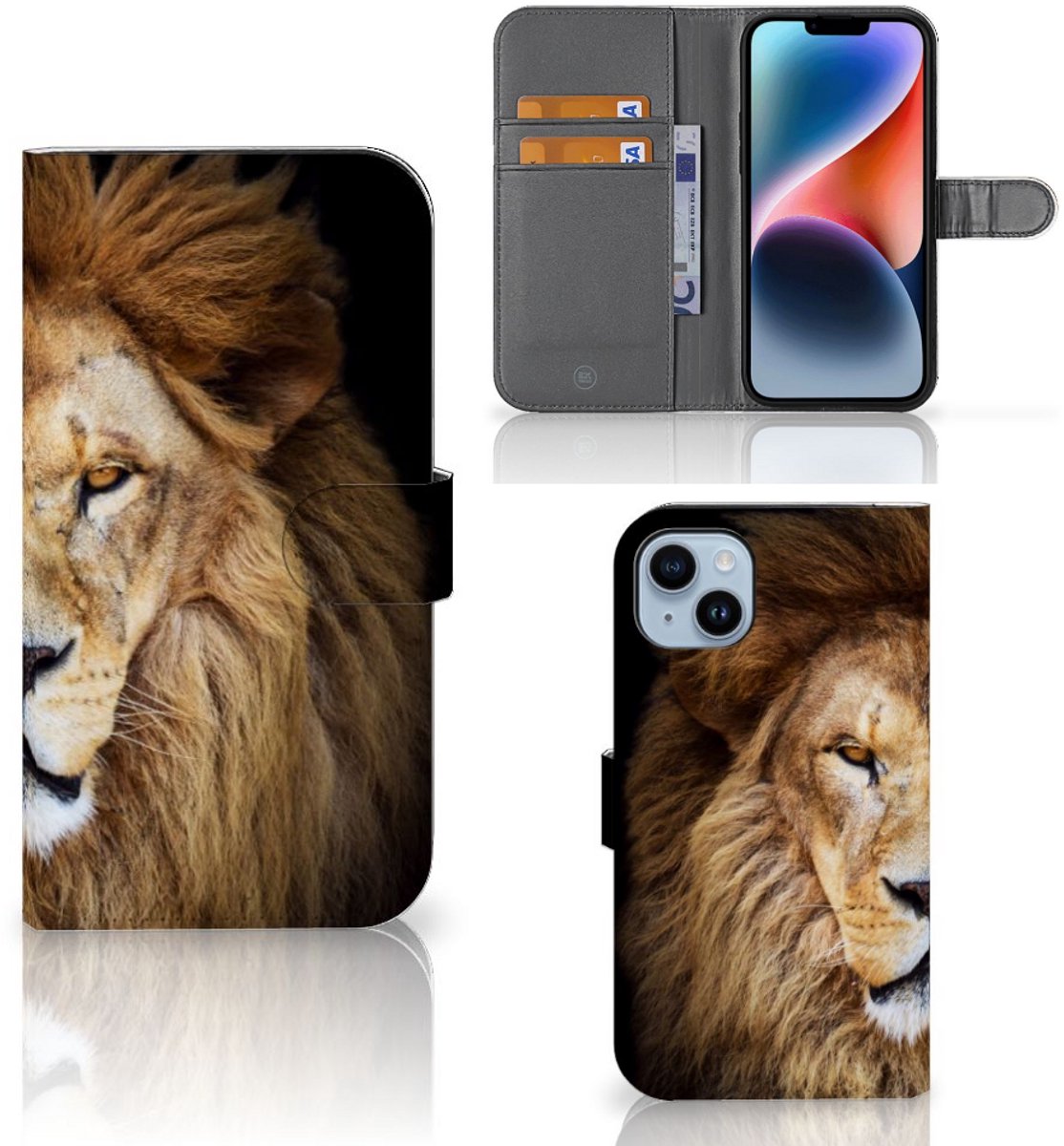 iPhone 15 Plus Telefoonhoesje met Pasjes Leeuw