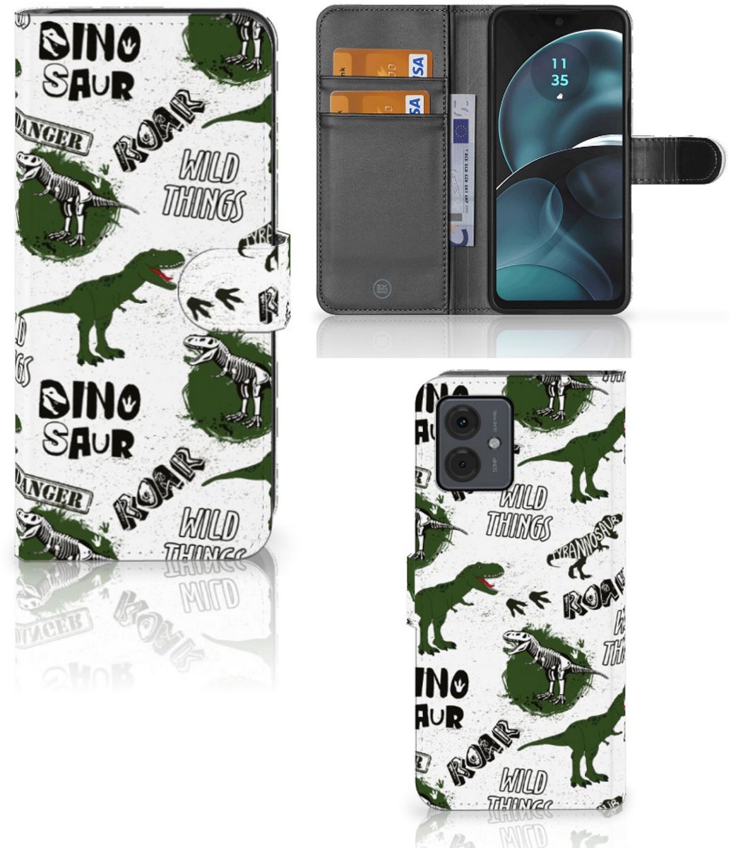 Telefoonhoesje met Pasjes voor Motorola Moto G14 Dinosaurus
