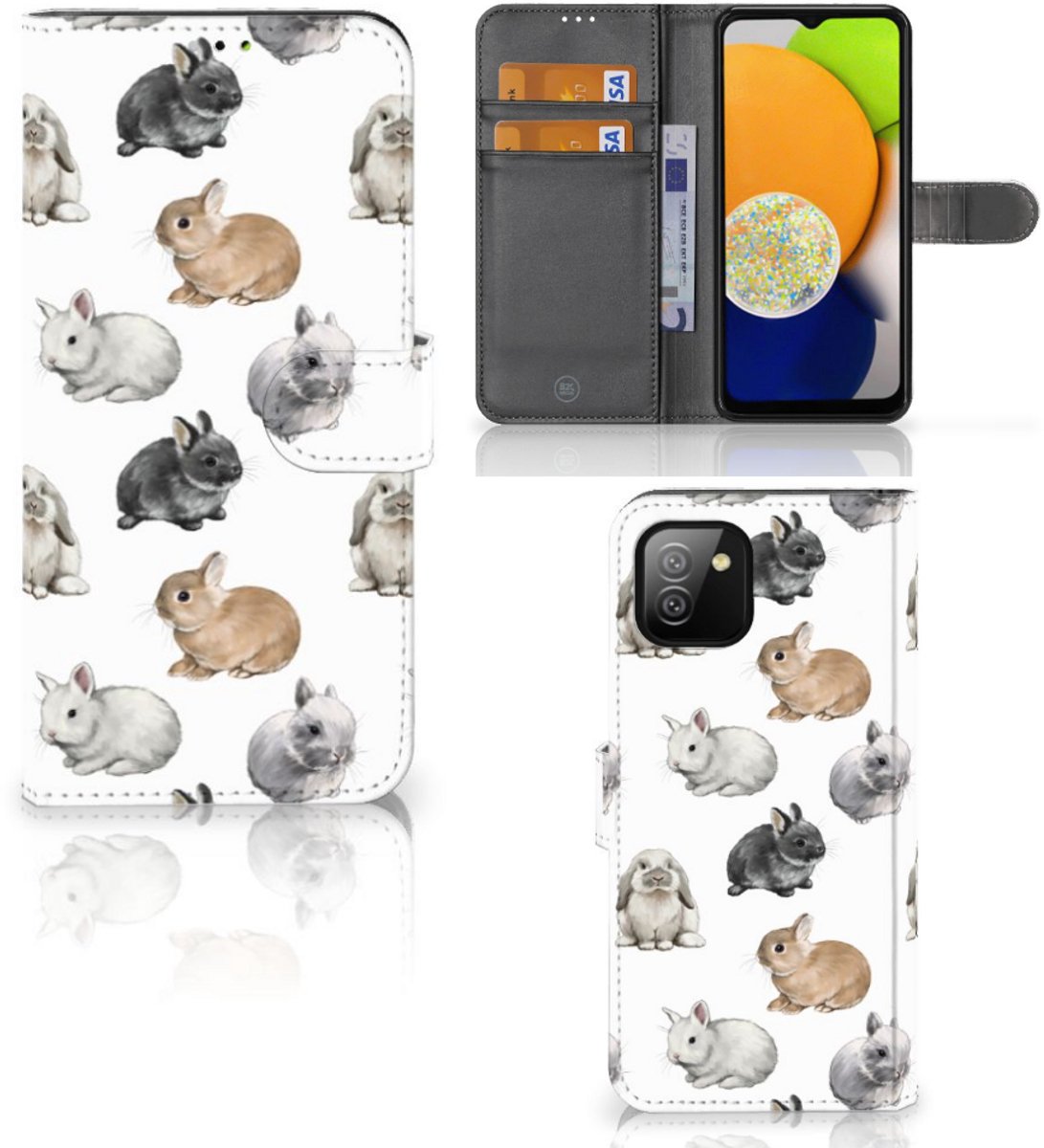 Telefoonhoesje met Pasjes voor Samsung Galaxy A03 Konijntjes