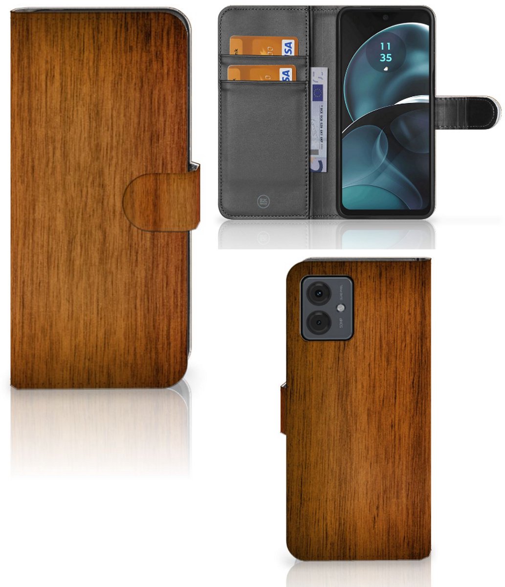 Motorola Moto G14 Book Style Case Donker Hout