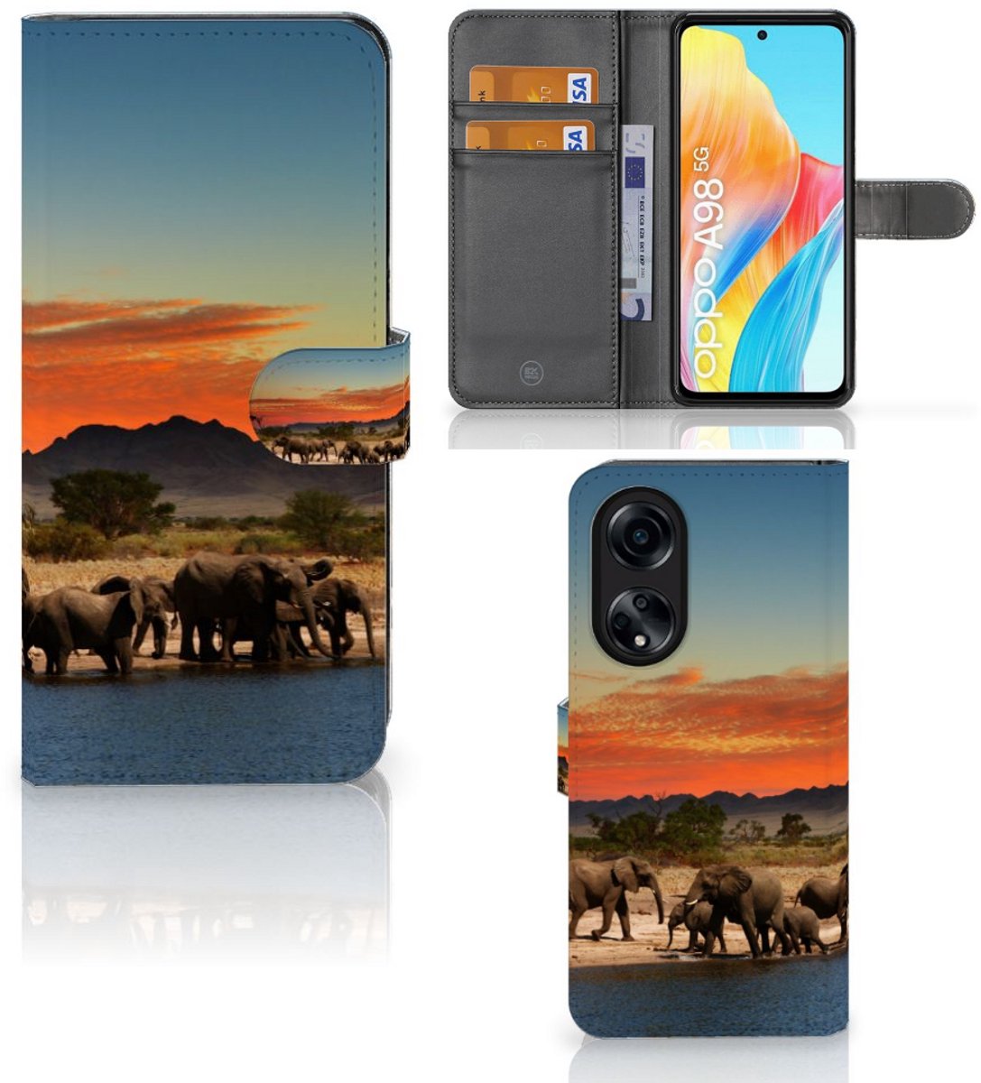 OPPO A98 5G Telefoonhoesje met Pasjes Olifanten