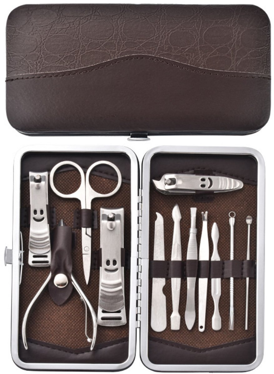 12-delige reismanicure- en pedicureset - Bruin