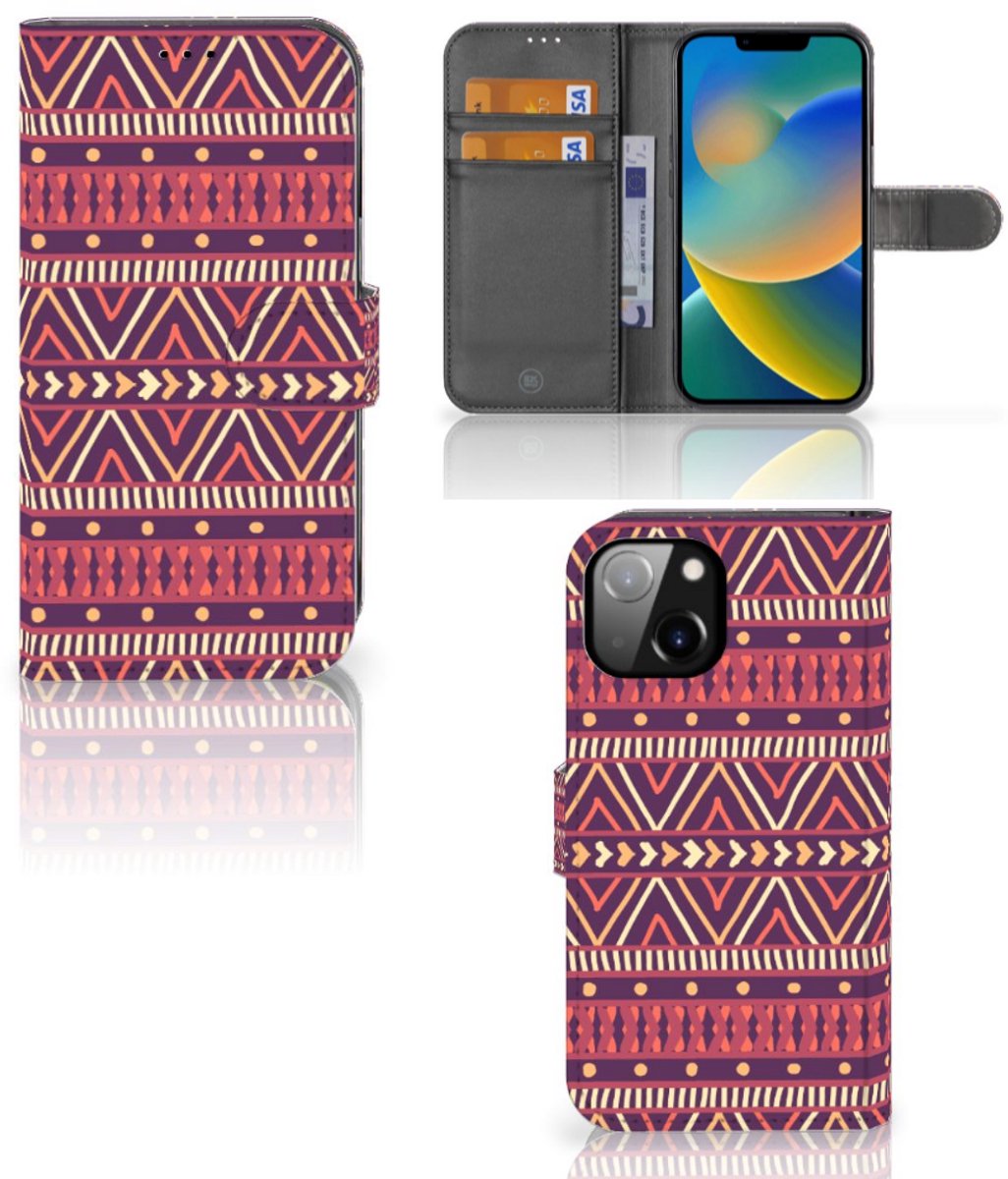 Apple iPhone 14 Telefoon Hoesje Aztec Paars