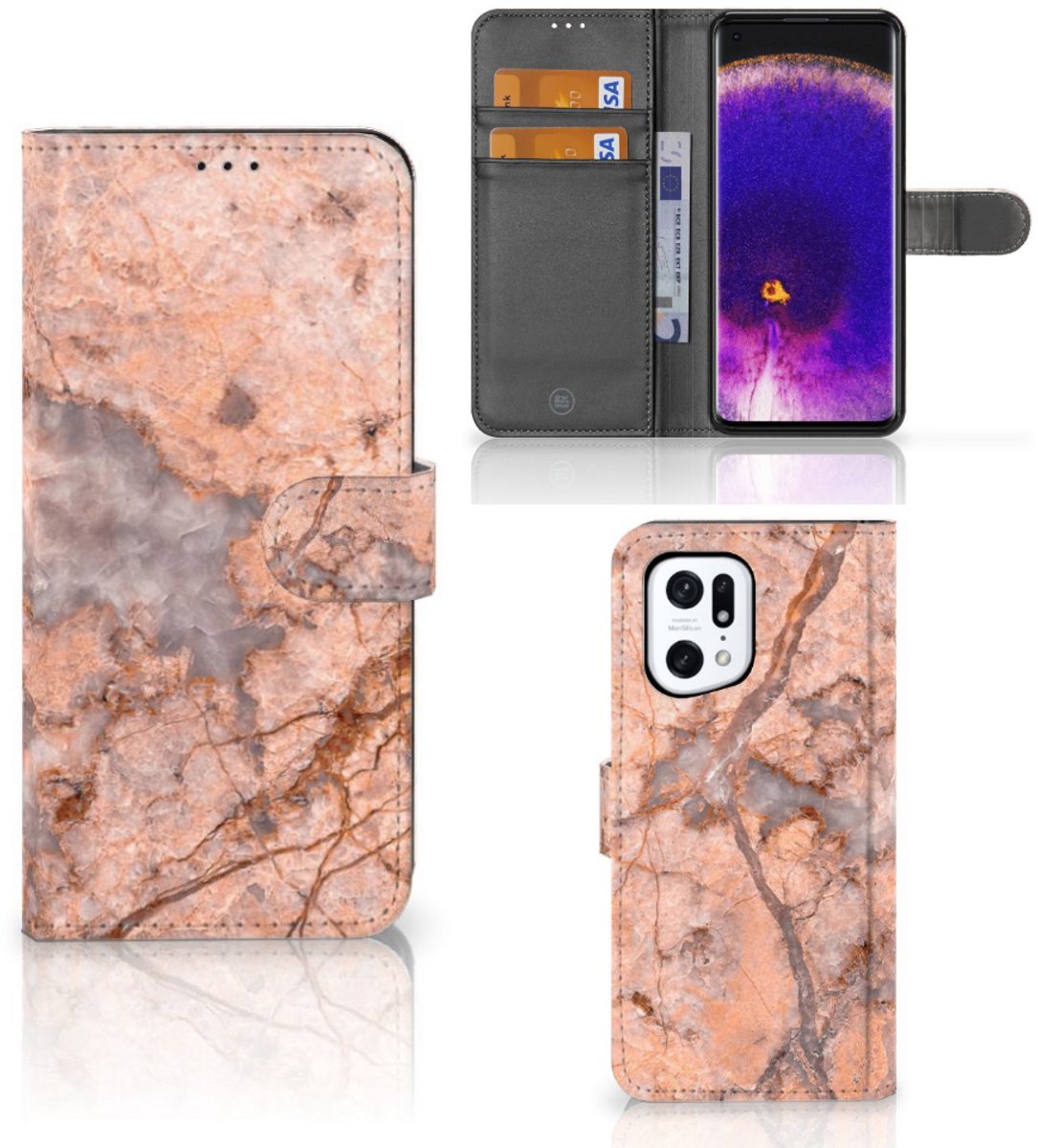 OPPO Find X5 Pro Bookcase Marmer Oranje