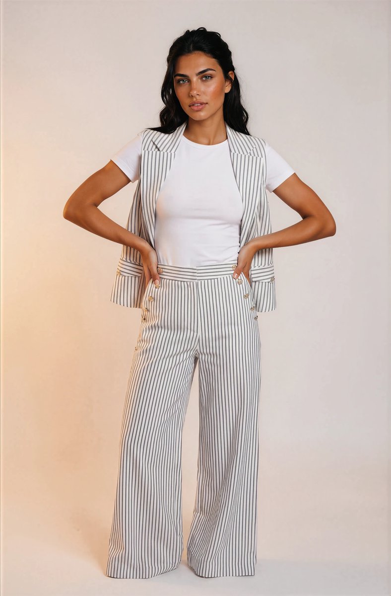 Morgan - Aansluitend mouwloos jasje 252-Vstripe Black-White - Maat : 42