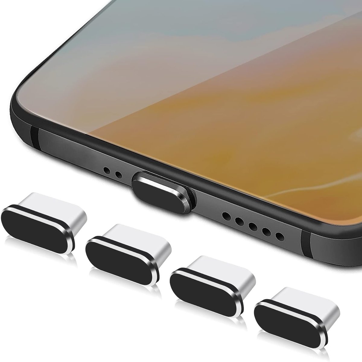 4 Stuks Anti-Stof Pluggen voor USB Type C en Micro USB, Bescherming voor Smartphones en Android Modellen (Zwart)