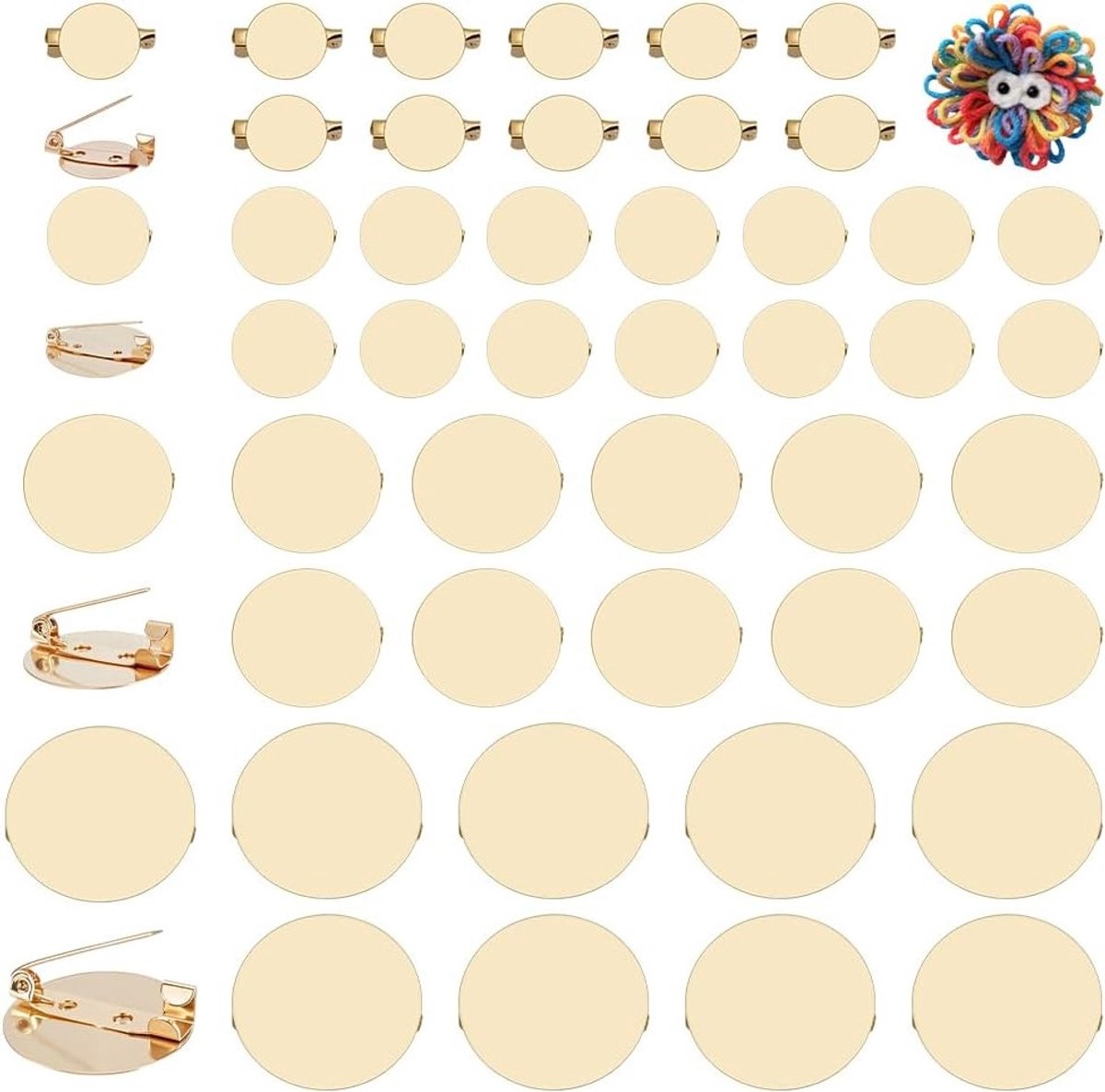 80 Stuks 4 Maten Platte Ronde Broche Pins en Trays voor DIY Badges en Sieraden, Perfect voor Bruiloften en Feestdecoratie