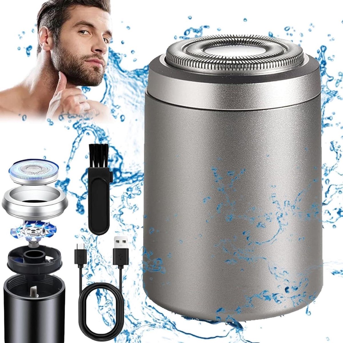 Mini Scheerapparaat - Elektrische Shaver - Draagbaar Scheren - Stille Motor 7200 RPM - USB Oplaadbaar - Zilver