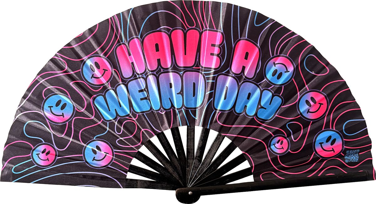 XXL festival waaier - Handwaaier - Spaanse waaier - Glow in the Dark - UV / Blacklight - Glowing effect - 62 x 32 cm - Bamboe - Have a weird day