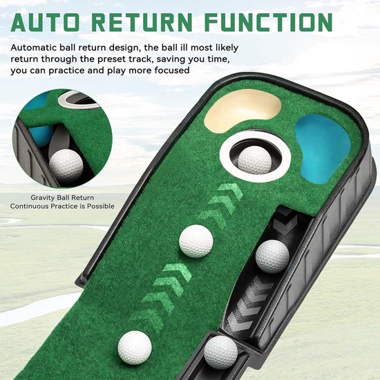 Golf Putting Mat - Putting Green - Indoor Golf Training - Automatische Bal Terugkeer - 275 x 34 cm - Groen van GOLF — afbeelding 2