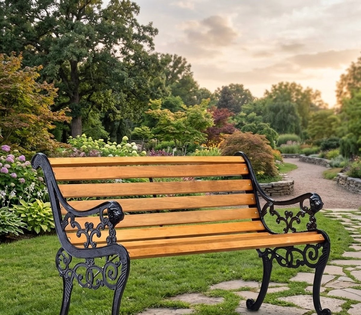 Luxe Acacia Houten Tuinbank met Metalen Frame 120 cm – Weerbestendige 2-3 Persoons Buitenbank voor Tuin, Terras, Balkon & Veranda – Ergonomisch Design met Rugleuning