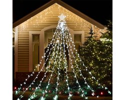 Kwaiffeo Kerstverlichting Buiten: 3.5M Watervalverlichting met Sterren - Waterdichte Kerstdecoratie Buiten met 8 Modi voor tuin Terras Balkon Huwelijksfeest Venster, Wit
