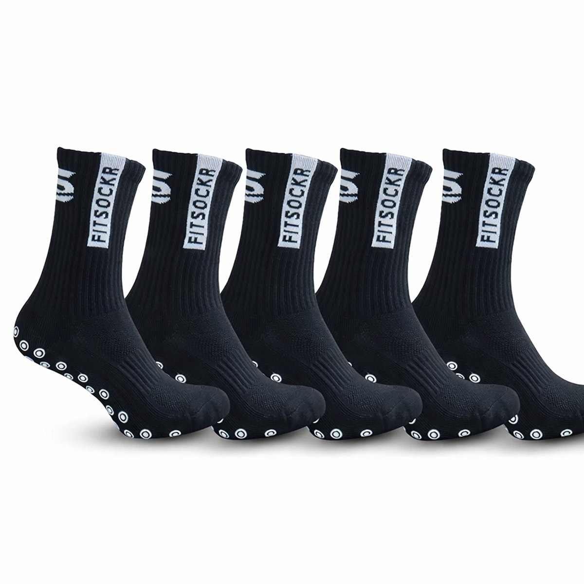FitSockr Gripsokken Voetbal 5 Paar - Sportsokken - Voetbalsokken - Padel sokken - Antislip Sokken Heren/Dames/Kind - One - Zwart - Maat 32-36