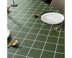 Beydodo Eettafelkleed vierkant, afveegbare tafelkleden PVC kunststof 44 x 44 inch effen groen met witte lijnen bedrukt, decoratief tafelkleed