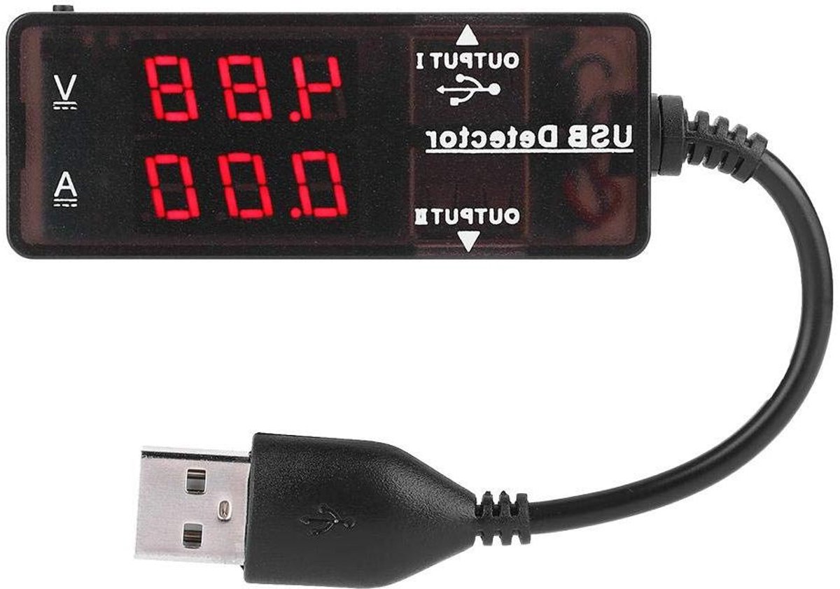 USB Detector - Spanning Stroommeter - Opladen Controleren - Dubbel Scherm - 10A Stroom - Zwart