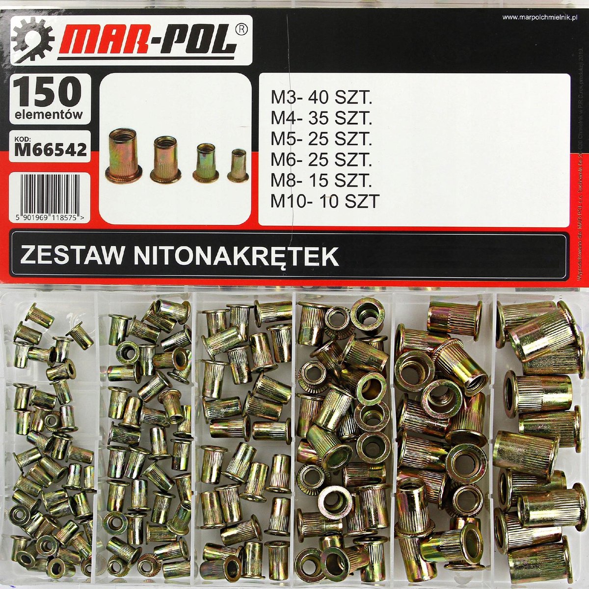 Mar-Pol - Stalen Rivetmoerenset - 150 Stuks - M3, M4, M5, M6, M8, M10