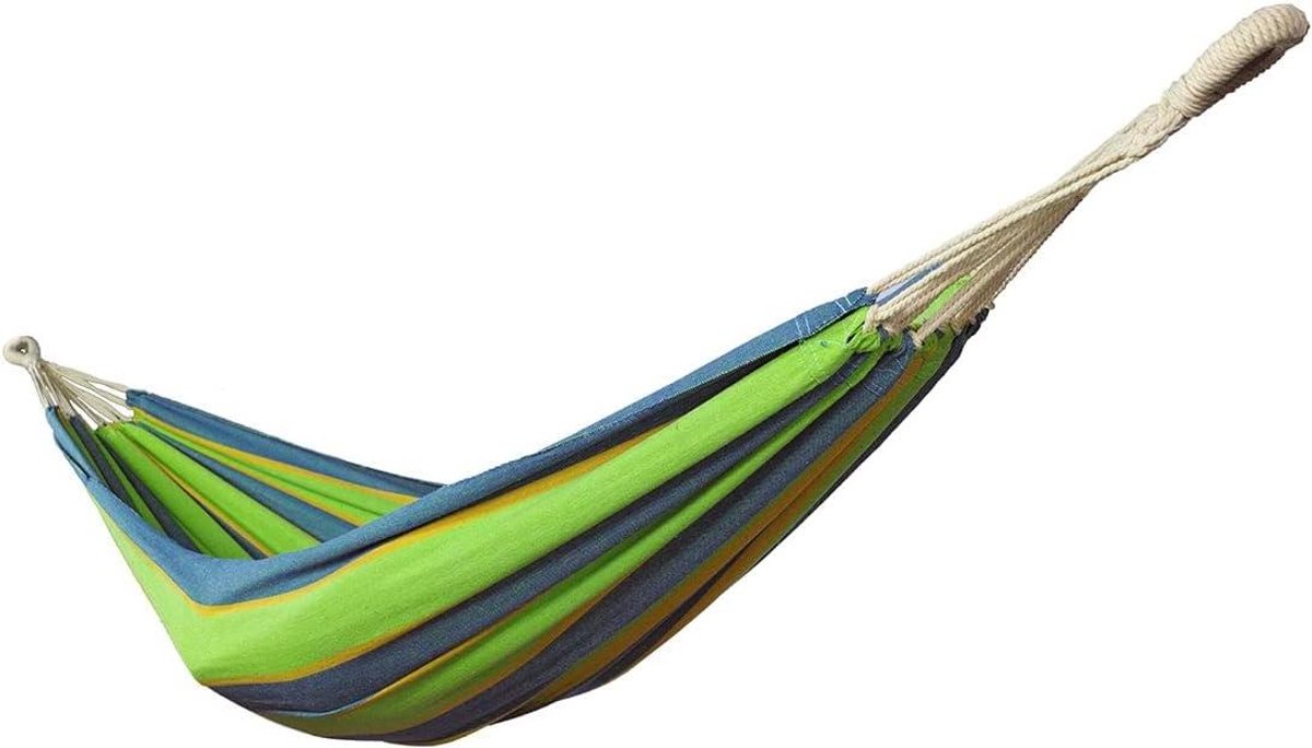 Hangmat met tas - Strandhangmat Reishangmat - Ontspannen buiten - Handgeweven touwlussen - 250 lbs capaciteit - Mediterrane streep