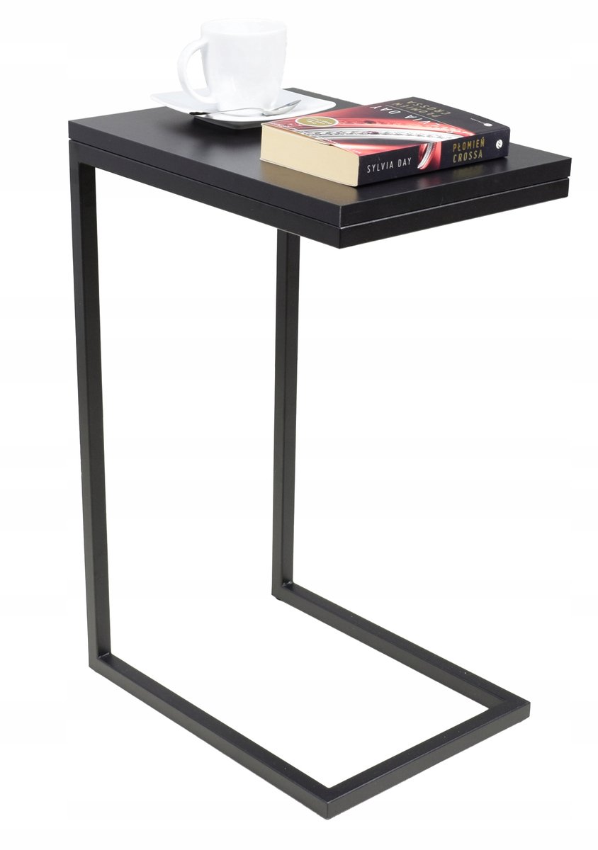 FutuStal Serie - Bijzettafel - Stalen Frame - Zwart Mat - Zwart MiniPearl Blad