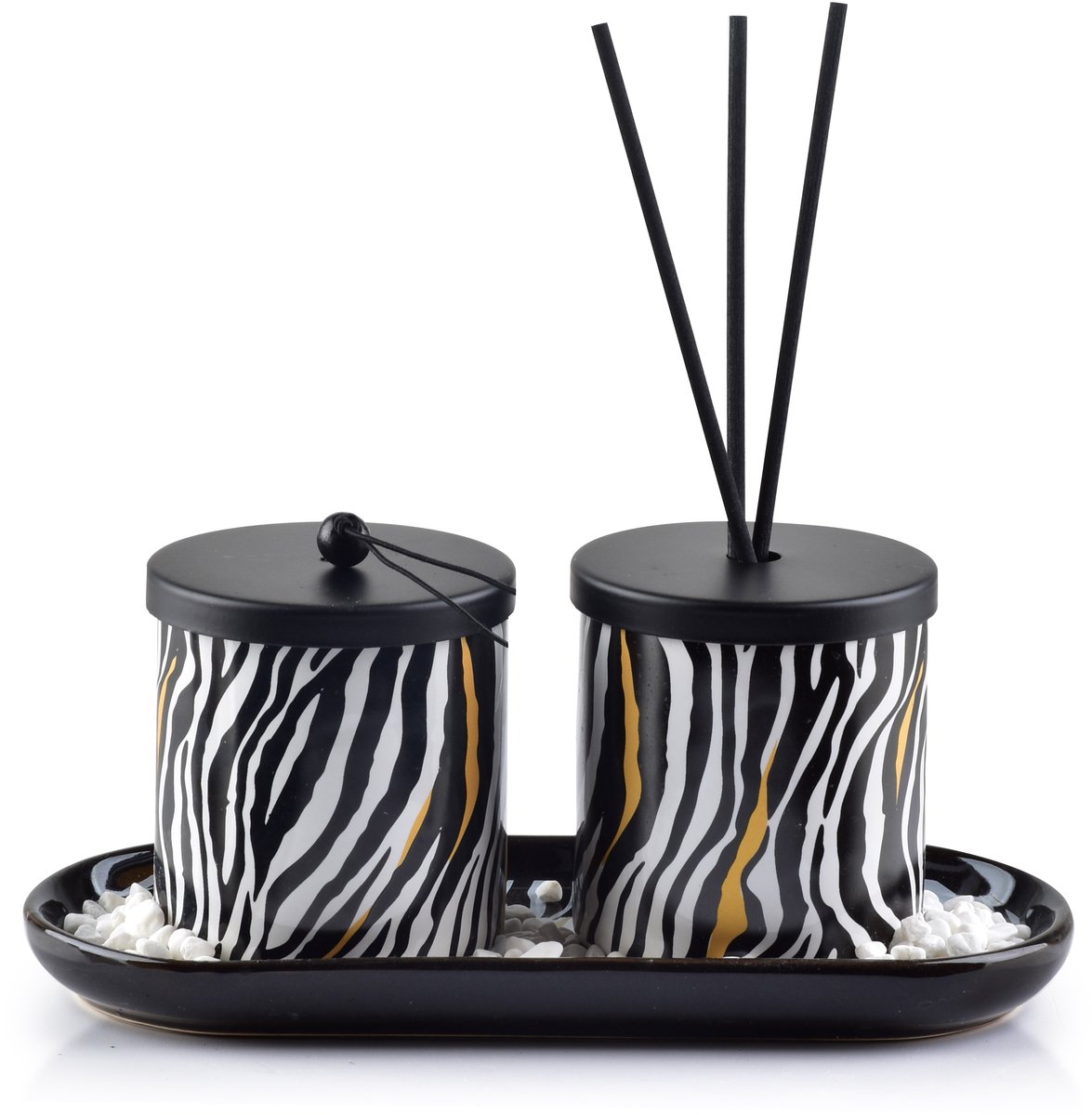 MONDEX ZEBRA - Geurverspreider en Kaars - 23x9x9 cm - Sandelhout - Keramiek