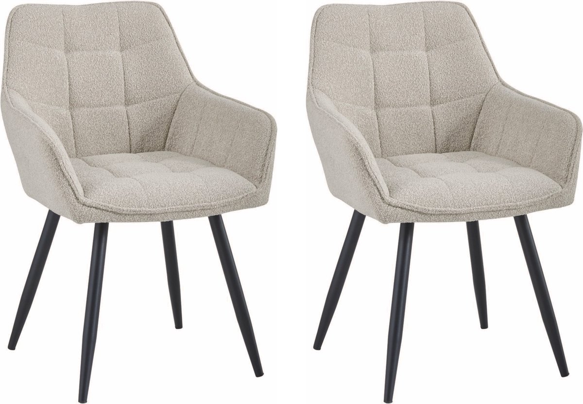 Colenis® - Oriana Eetkamerstoel - Set Van 2 - Beige - Bouclé - Velvet - Industrieel
